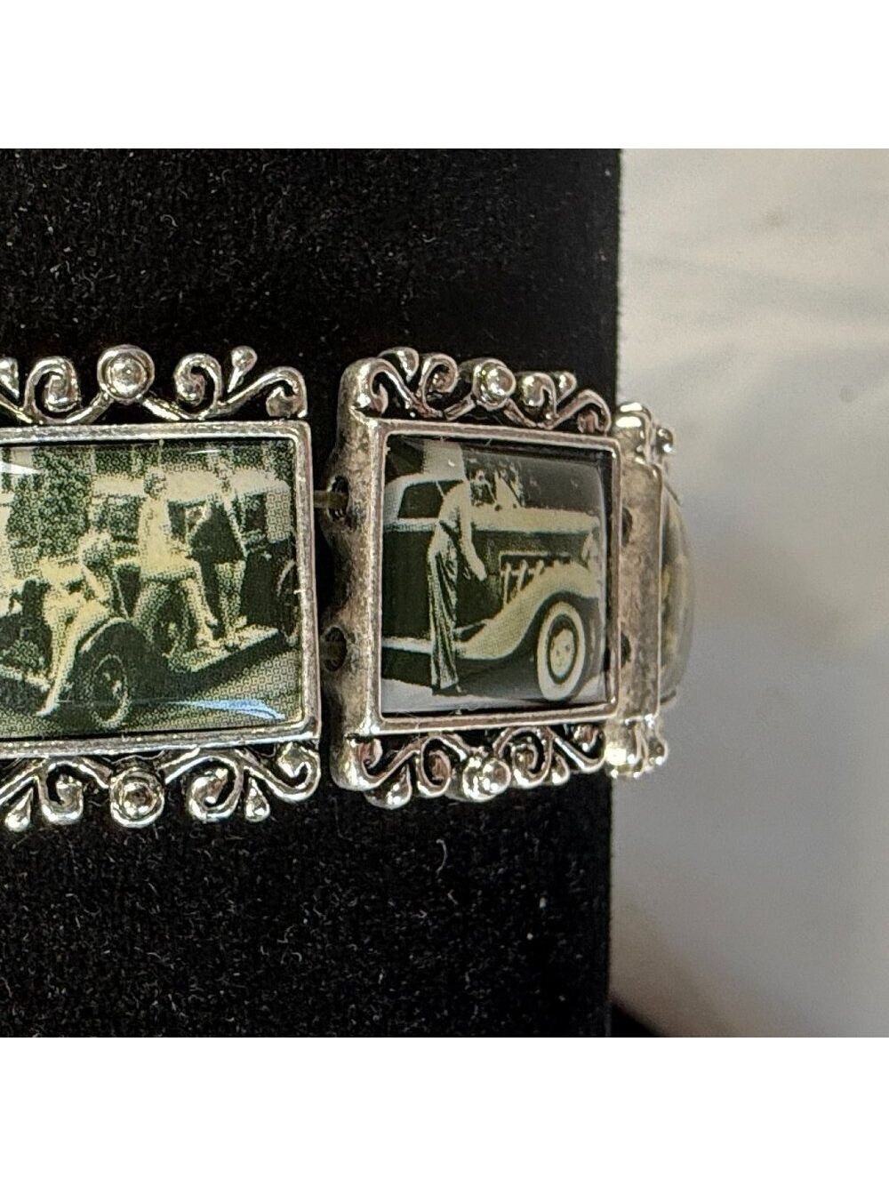 Vintage 1920's Photo Retro Frame Bracelet Silvertone Stretch
